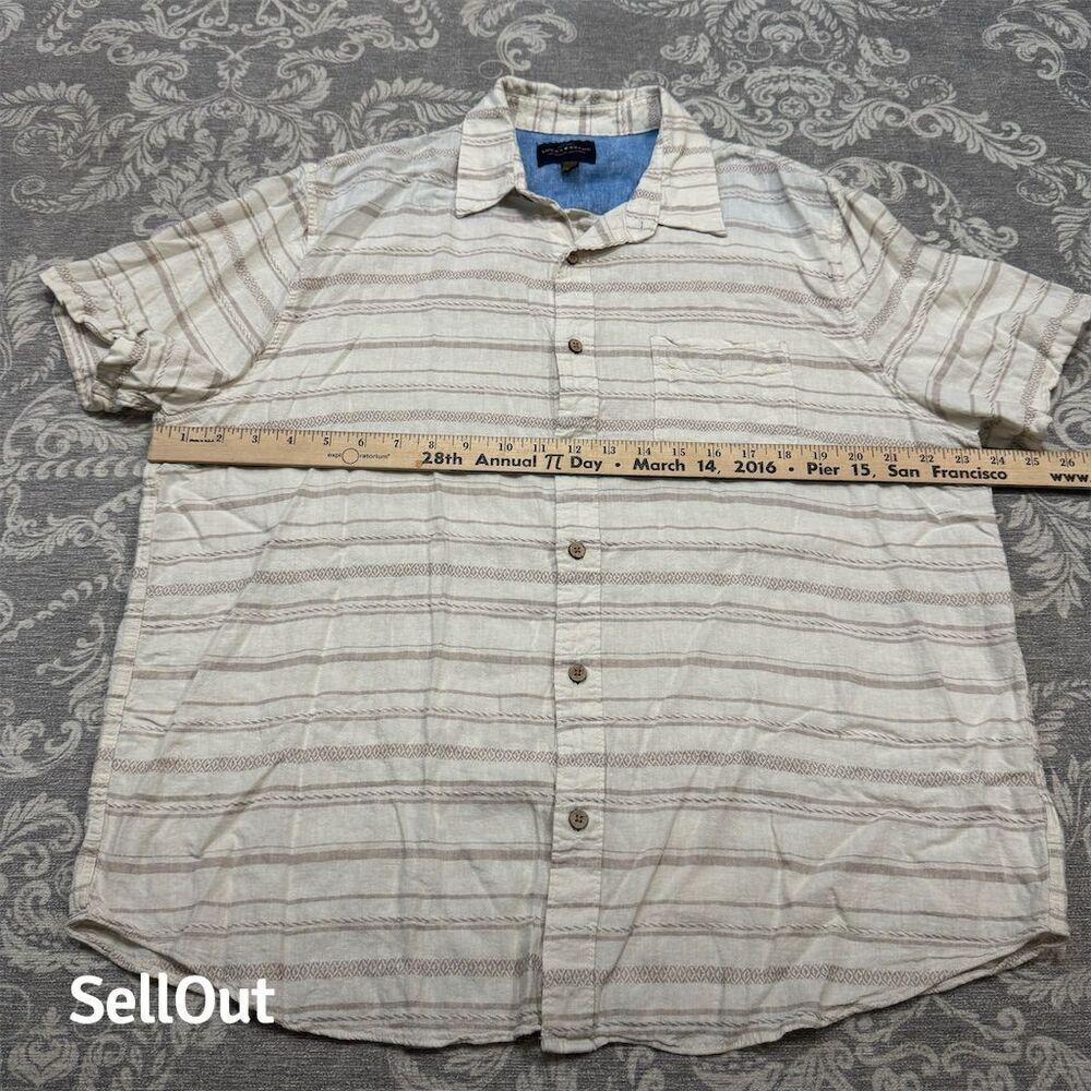 Lucky Brand Men's Large Ivory Striped Linen Blend Button-Up Shirt - Picture 5 of 9